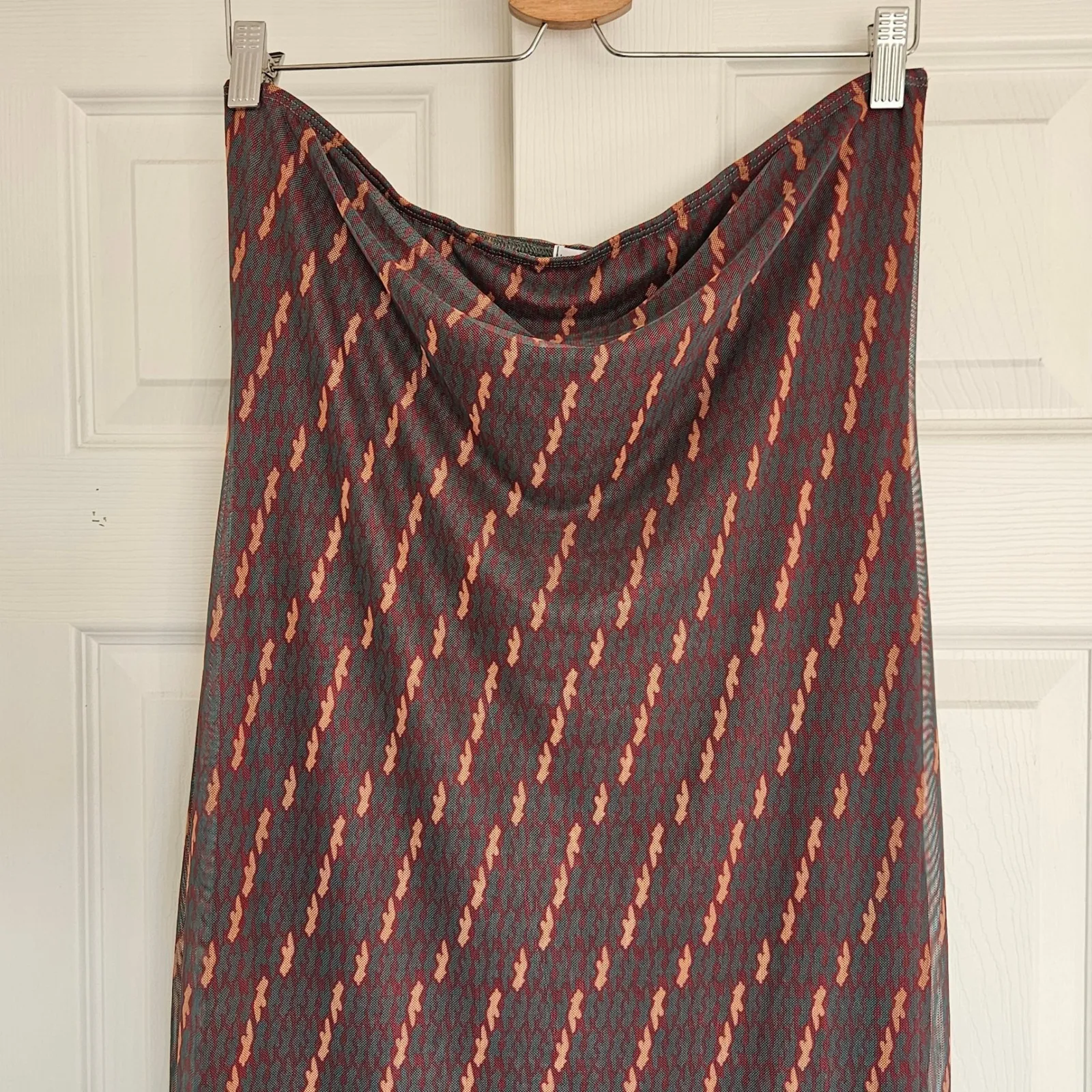 INAMORATA Mesh Diagonal Print Midi Skirt Brown Orange Women's XXL - Image 3