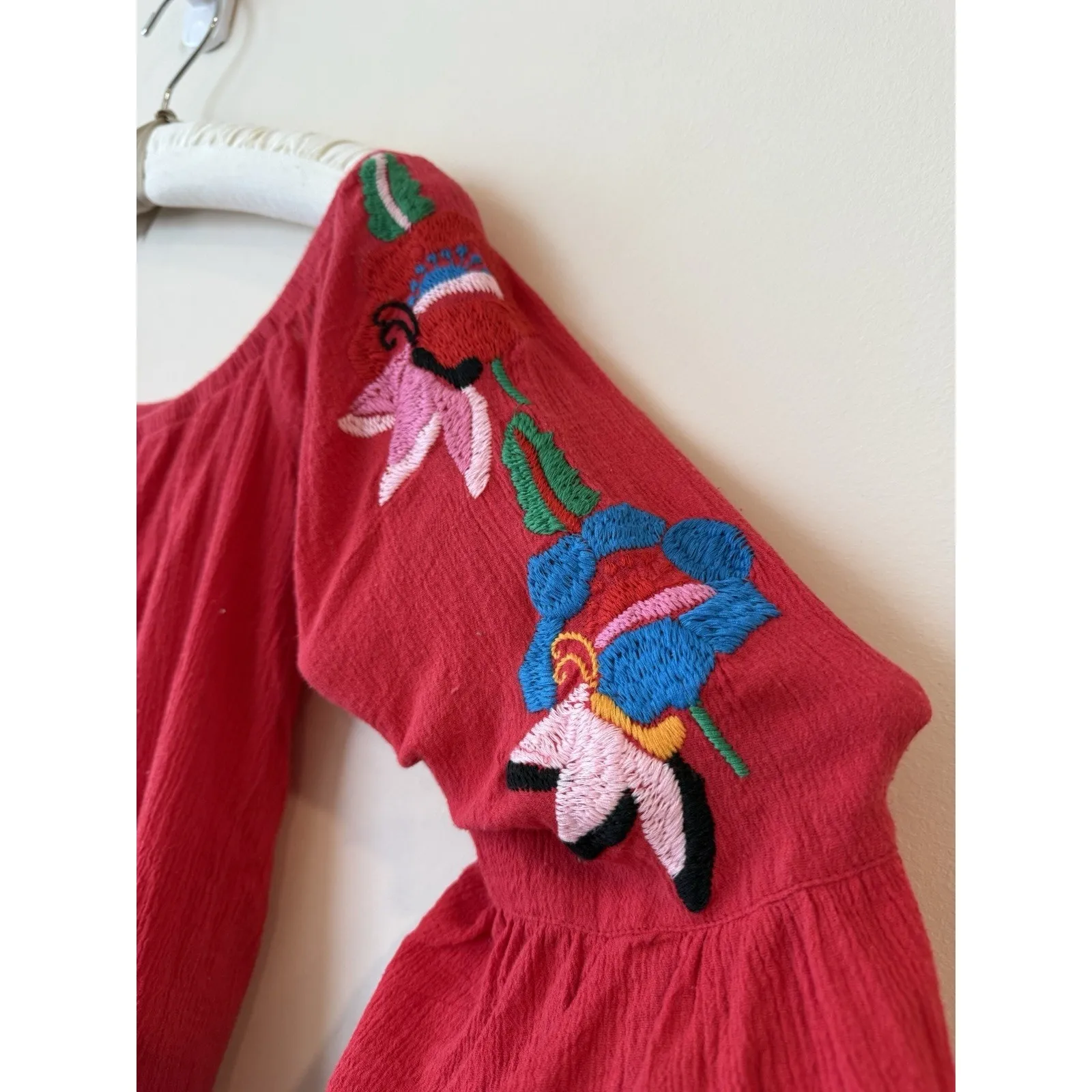 Vava by Joy Han Embroidered Top Red size Small off shoulder bohemian blouse - Image 4