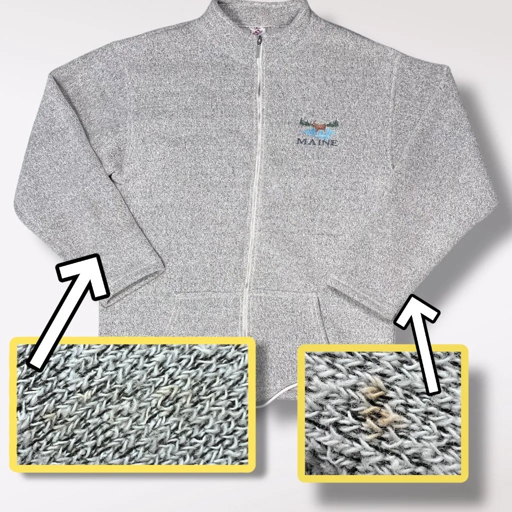 Vintage Full Zip Fleece Jacket Made in USA Gray Maine Moose Embroidery Size Lg - Image 9
