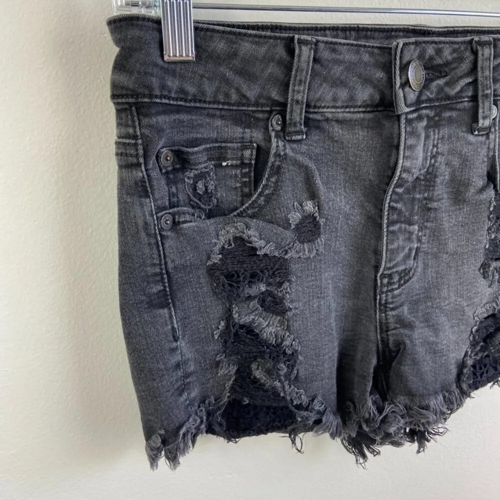 American Eagle Faded Black Super Stretch Hi-Rise Distressed Shortie Shorts - Image 6