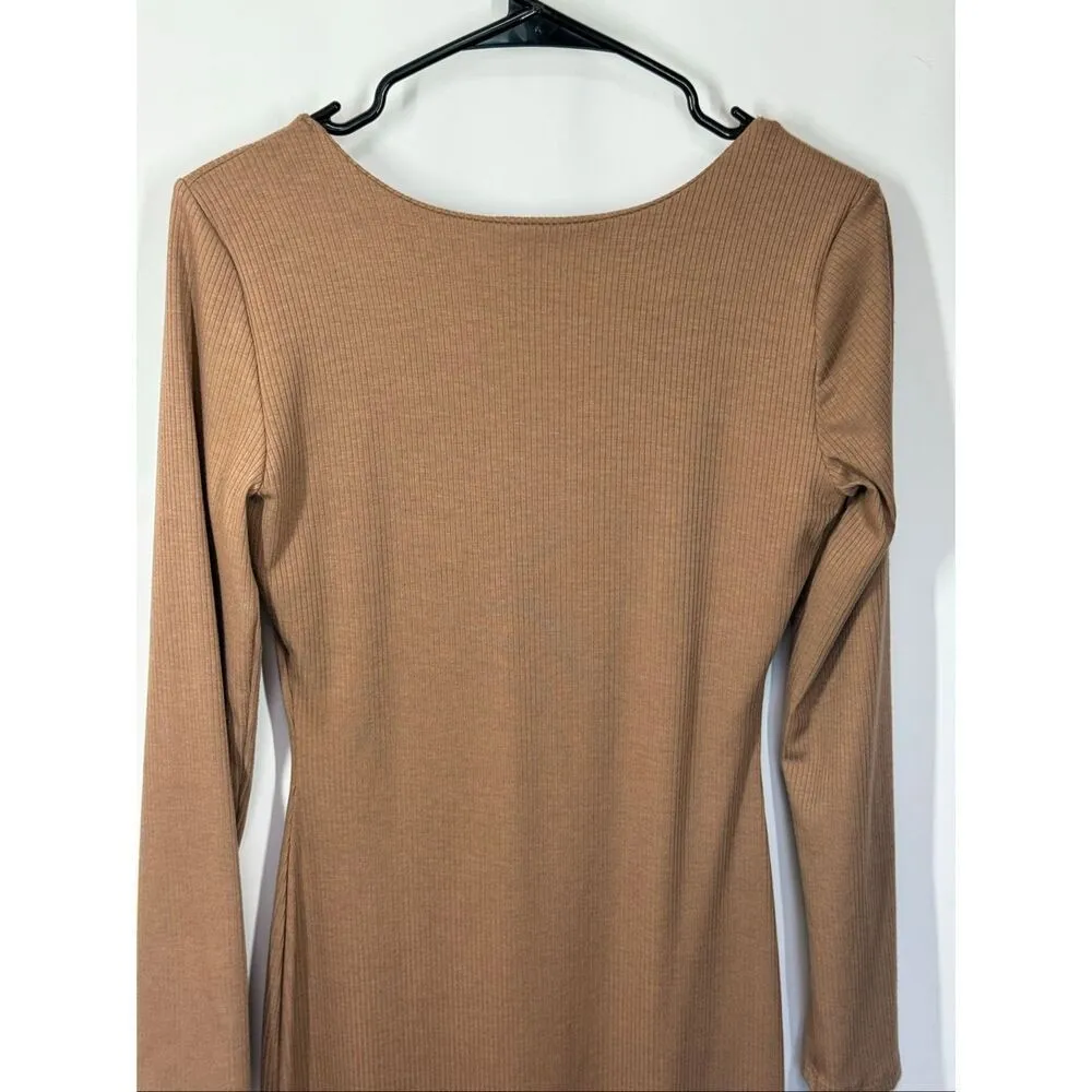 See you Monday Los Angeles camel ribbed long sleeve maxi knit dress size large - Image 3