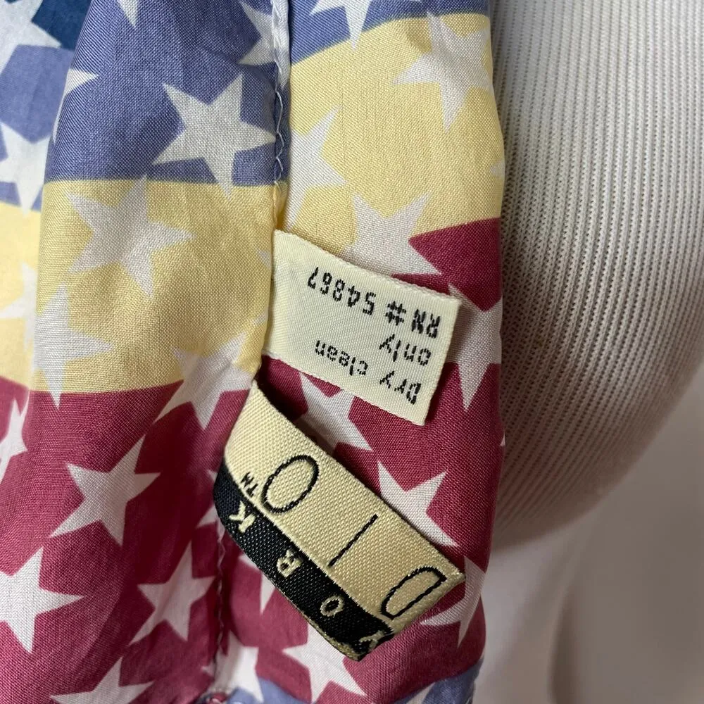 Vintage Silk Stars Stripes Long Scarf Blue - Image 3