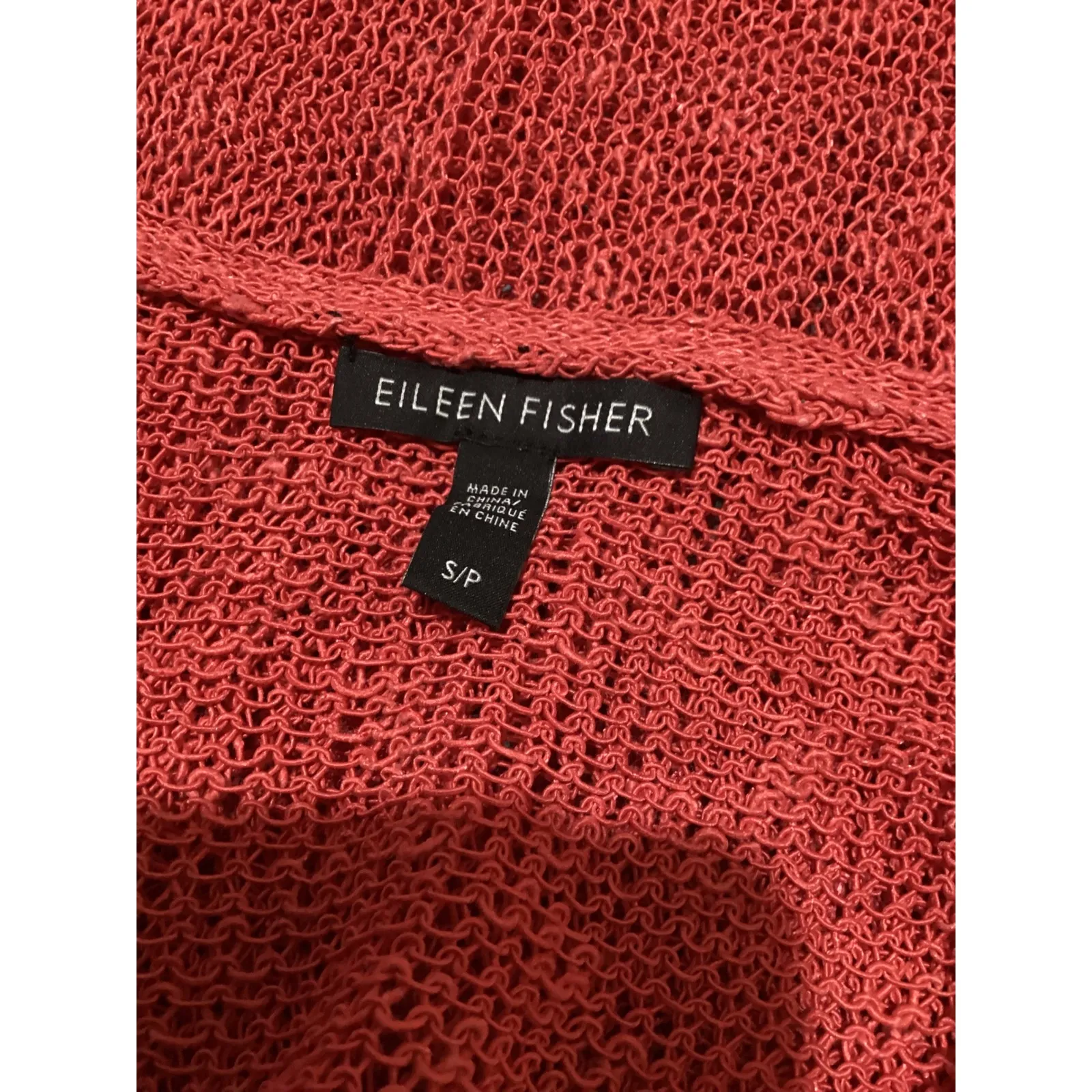 Eileen Fisher Open Knit V Neck Long Sleeve Linen Blend Sweater Coral Size S - Image 4
