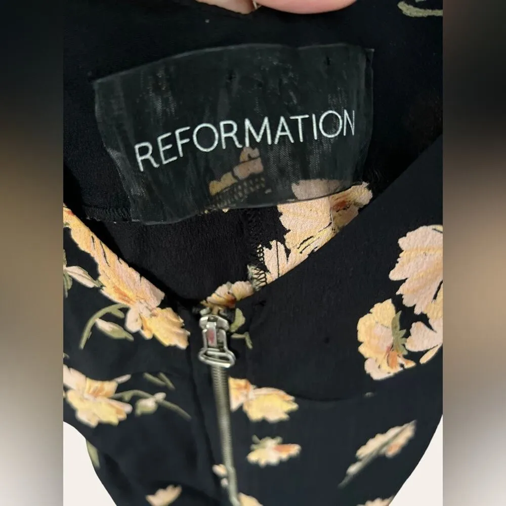 Reformation Black Pink Floral Zip Front Sleeveless V-Neck Mini Dress Size XS - Image 8
