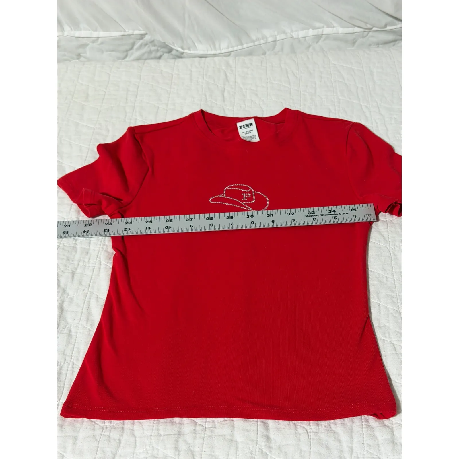 PINK Victoria's Secret Rhinestone Cowboy Hat Graphic T Shirt Red XS - Image 2