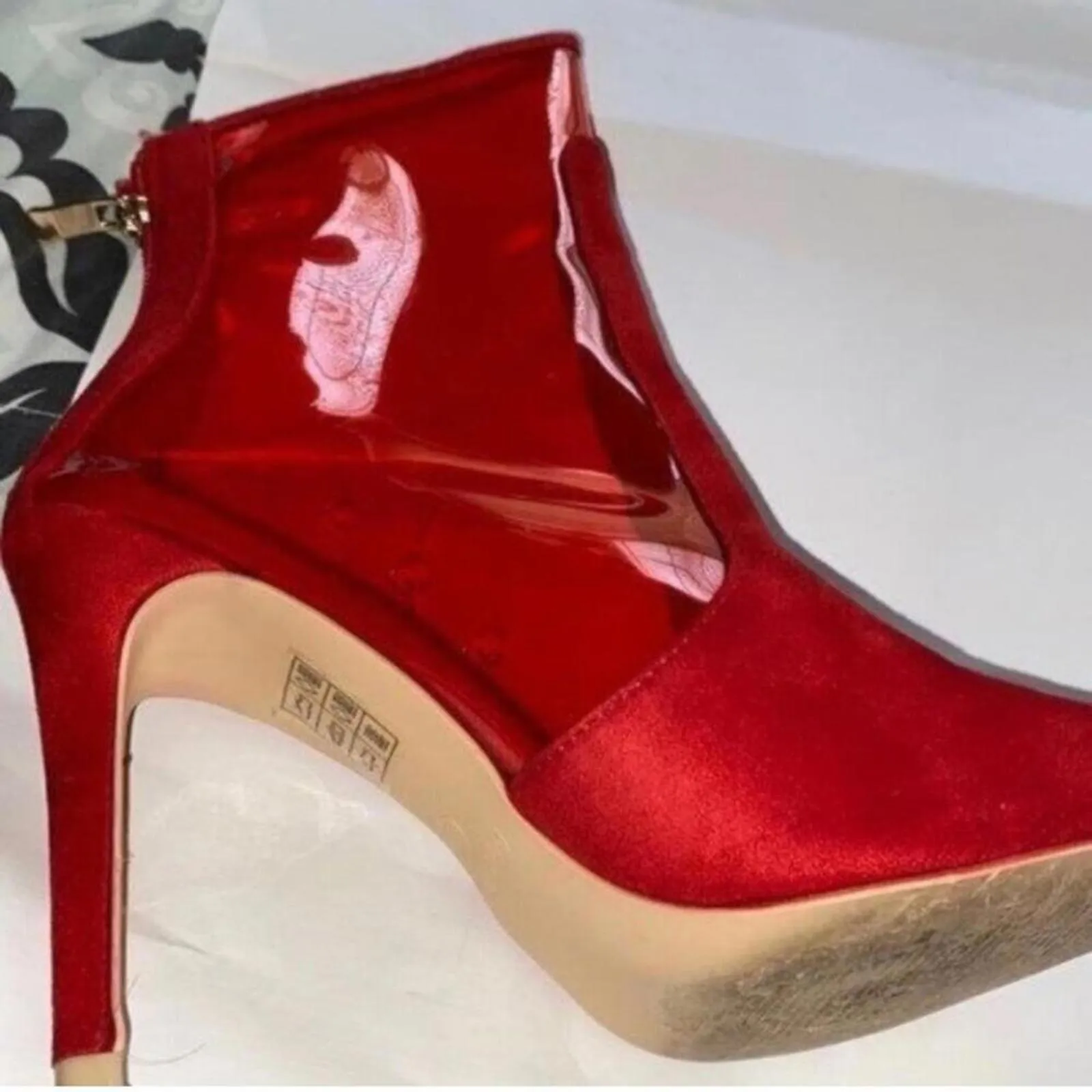 Red ankle vinyl PVC Clear and Suede Stiletto heel boots brat clubbing Size 8.5 - Image 4