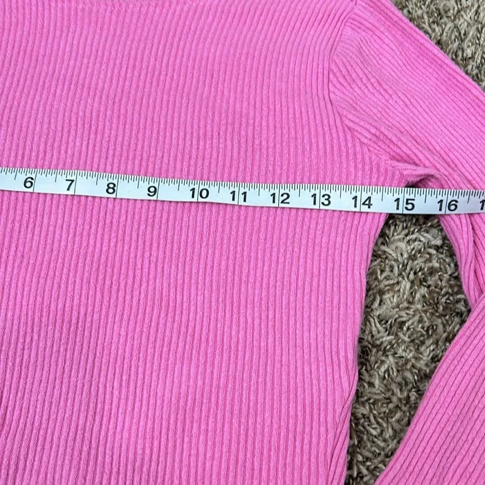 Pac Sun Pink Ribbed Long Sleeve Lettuce Hem Top Sz XS - Image 6