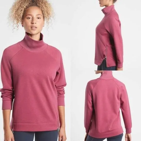 Athleta Cozy Karma Side Zip Funnel Neck Sweatshirt Pink Size Small - Image 2