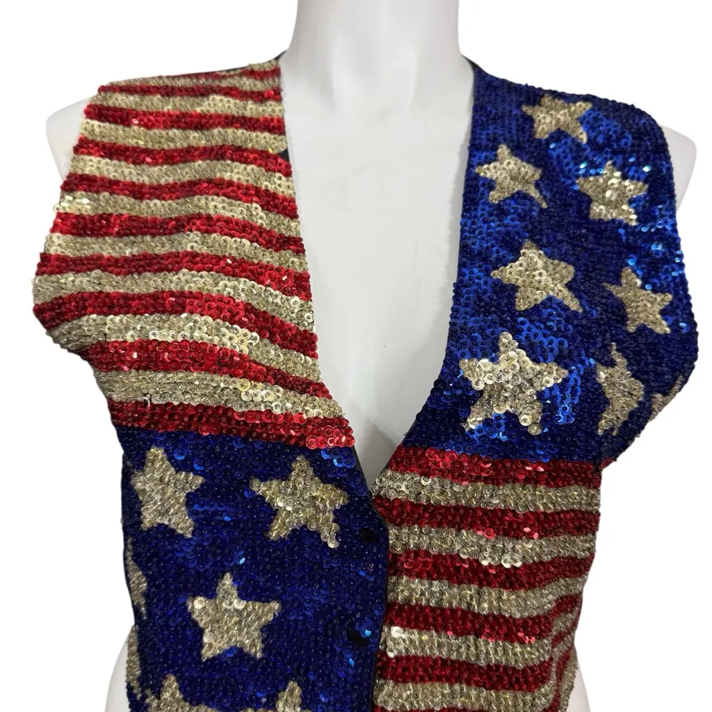 Vintage Match Ups American Flag Sequin Vest Patriotic Red White Blue Size M Size M - Image 2