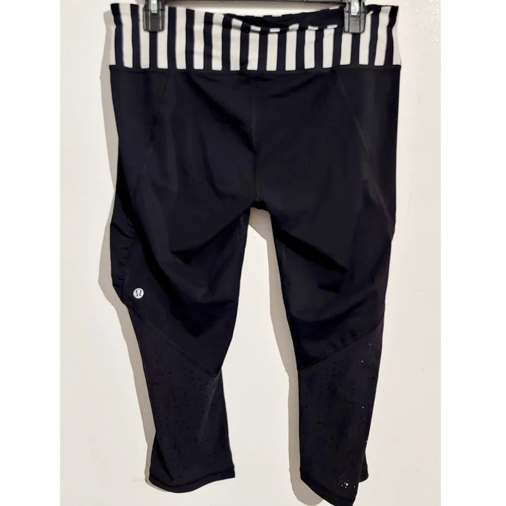 Lululemon Water Bound Crop Leggings Black Apex Stripe Printed Black Dune 10 - Image 4