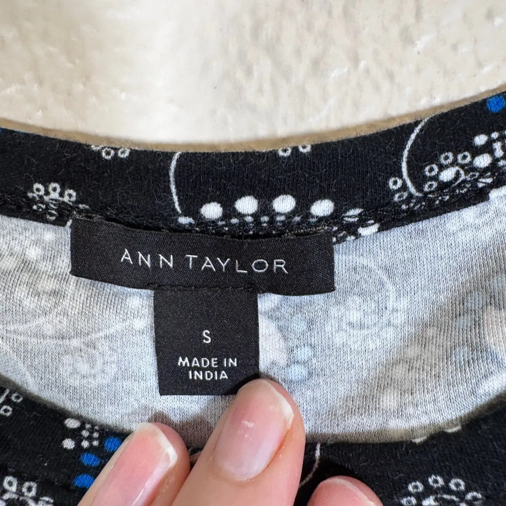 Ann Taylor Black Floral Ruched Sleeve Blouse Womens S Preppy Fall Classic Puff - Image 10