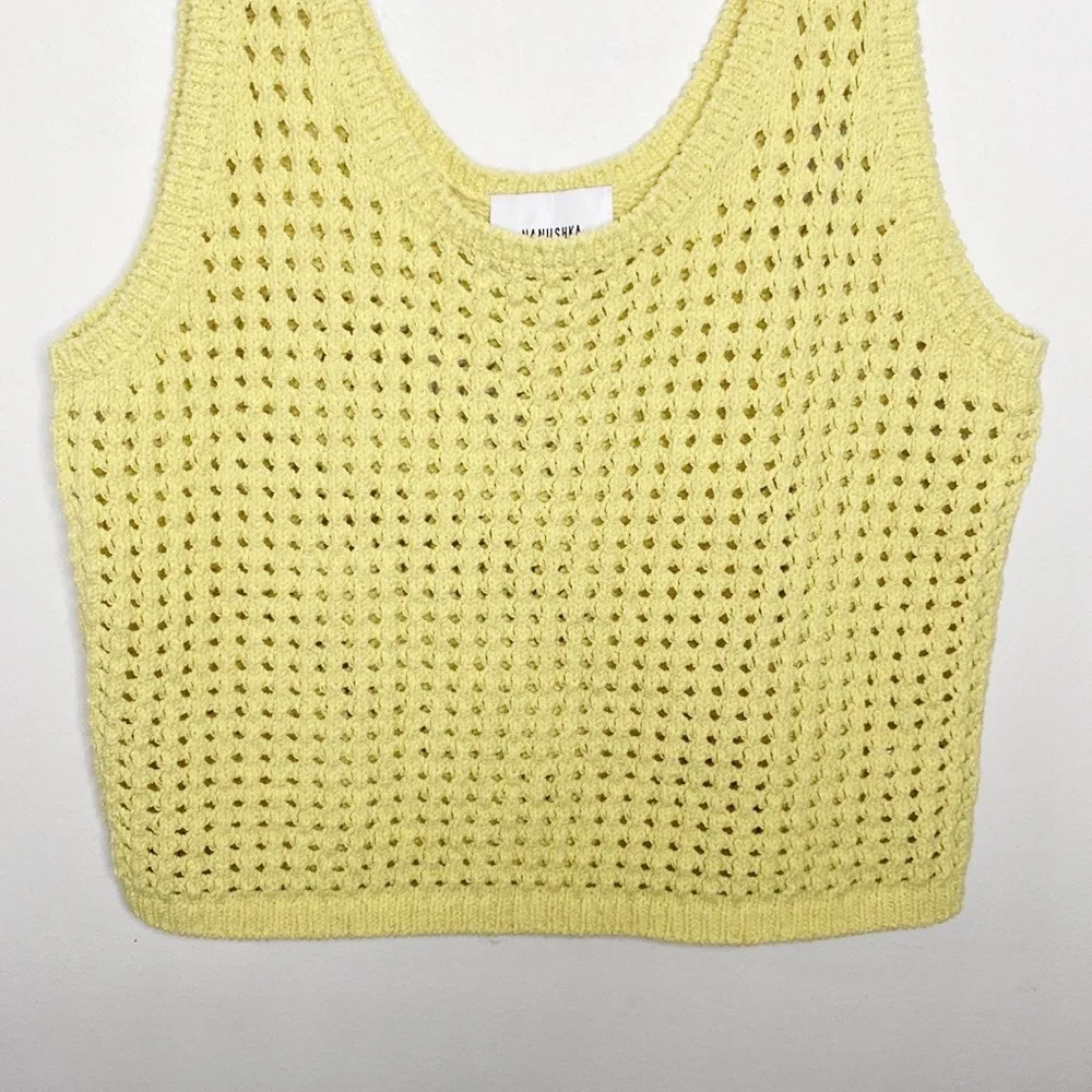 Nanushka Tula cotton linen crochet knit tank top in acid yellow color size S - Image 7