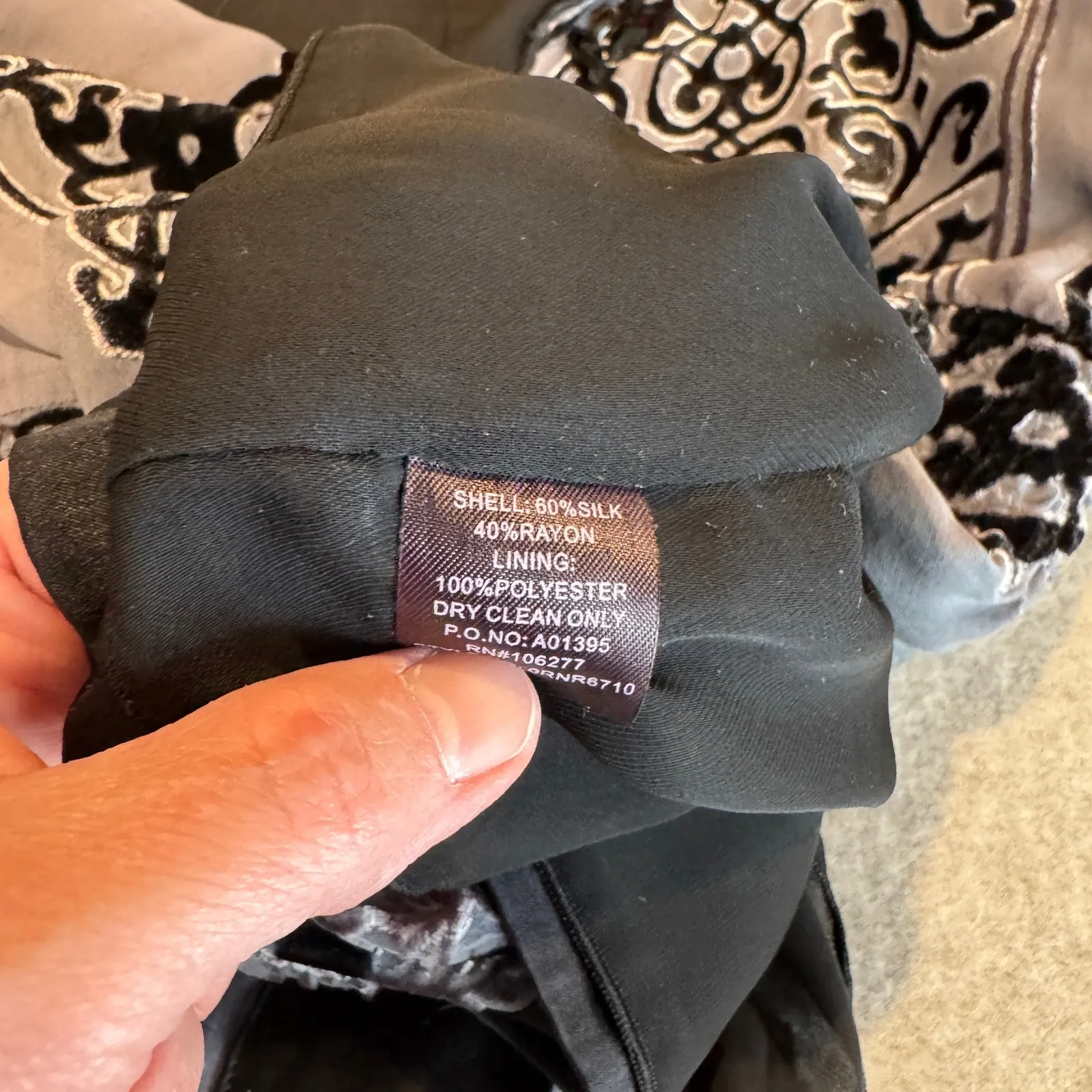 Hale Bob Dress Womens Small Gray Black Silk Velvet Burnout Baroque Bell Sleeve - Image 12