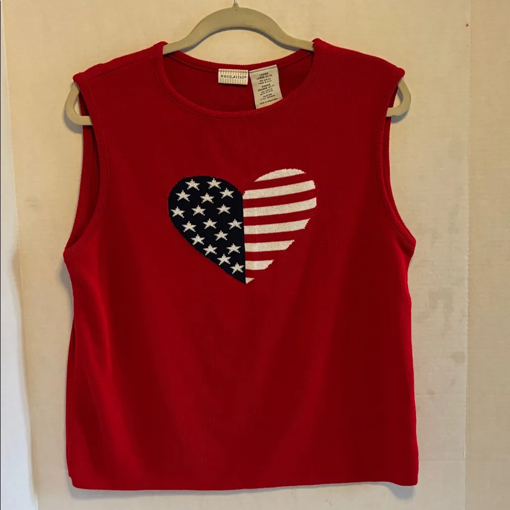 WHITE STAG RED SWEATER VEST WITH A FLAG HEART DESIGN 100% ACRYLIC SIZE LARGE - Image 3