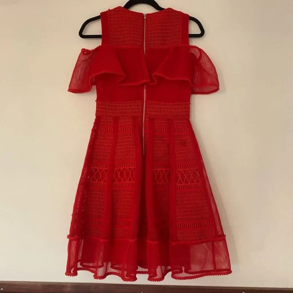 Maje Rosalie Mesh Structured Red Dress - Image 11