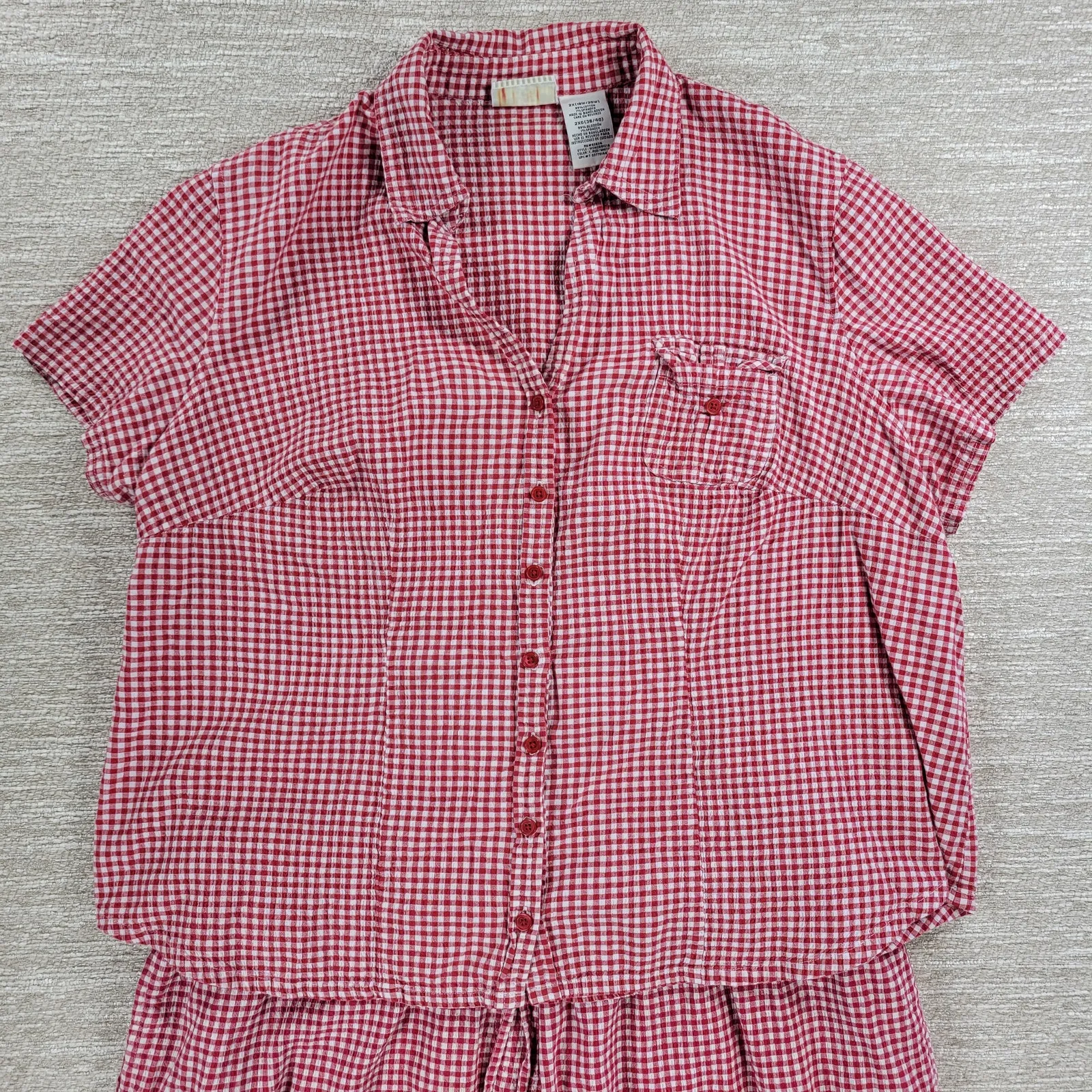 Vintage White Stag Shirt Capri Set Womens 2XL Red Gingham Button Down Pockets - Image 15