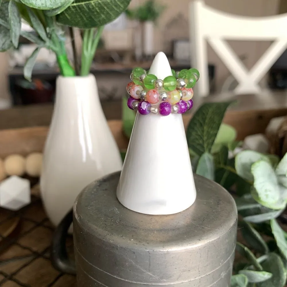 Y2K 90s set of 3 boho stretchy stackable beaded elastic rings - Image 3
