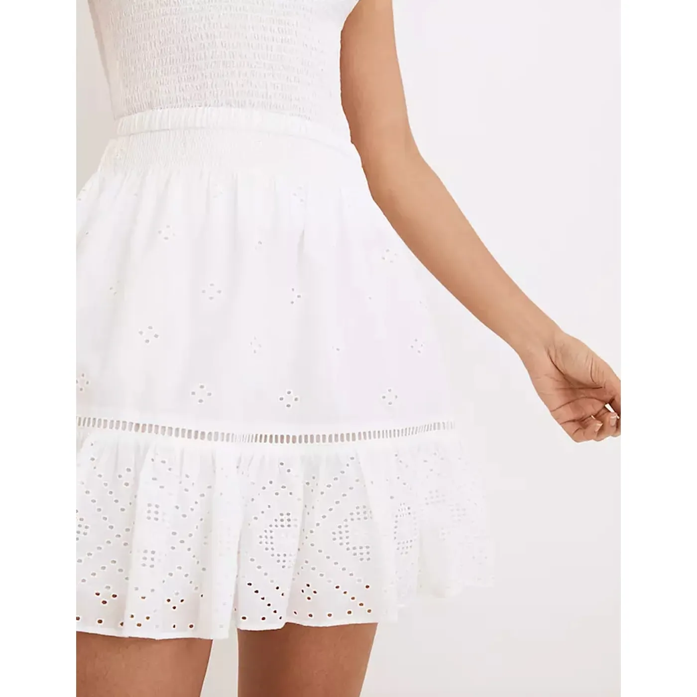 Embroidered Smock-Waist Ruffle Mini Skirt - Size M - Image 2