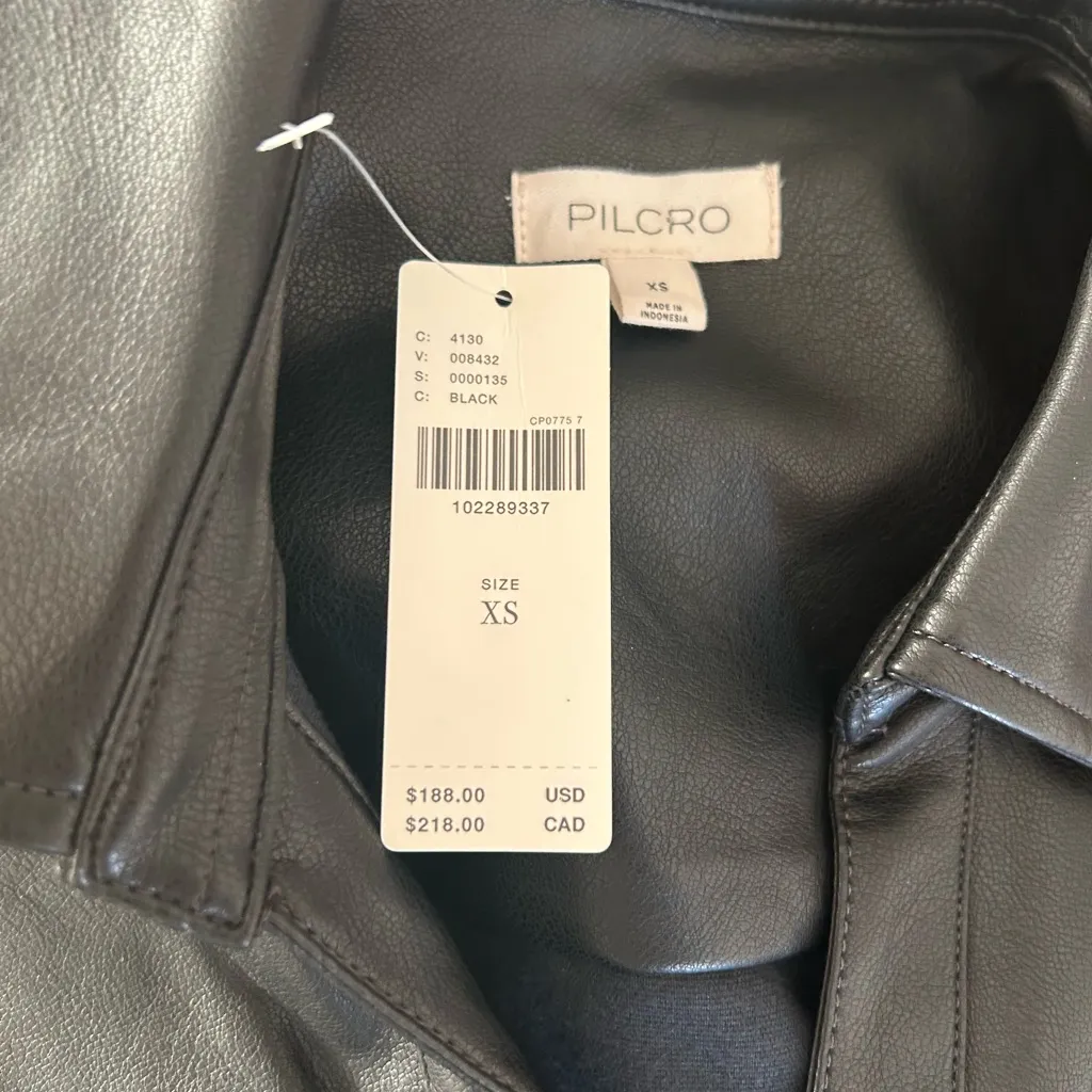 NWT Pilcro Faux Leather Short-Sleeve Ruched Midi Shirt Dress Size XS Button Up - Image 6