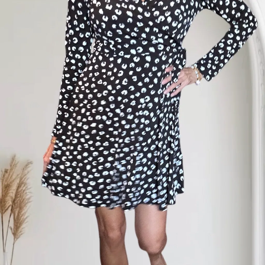 Hail3y 23 Cotille Black Leopard Print Faux Wrap Knit Dress Size M Stretchy Size M - Image 4