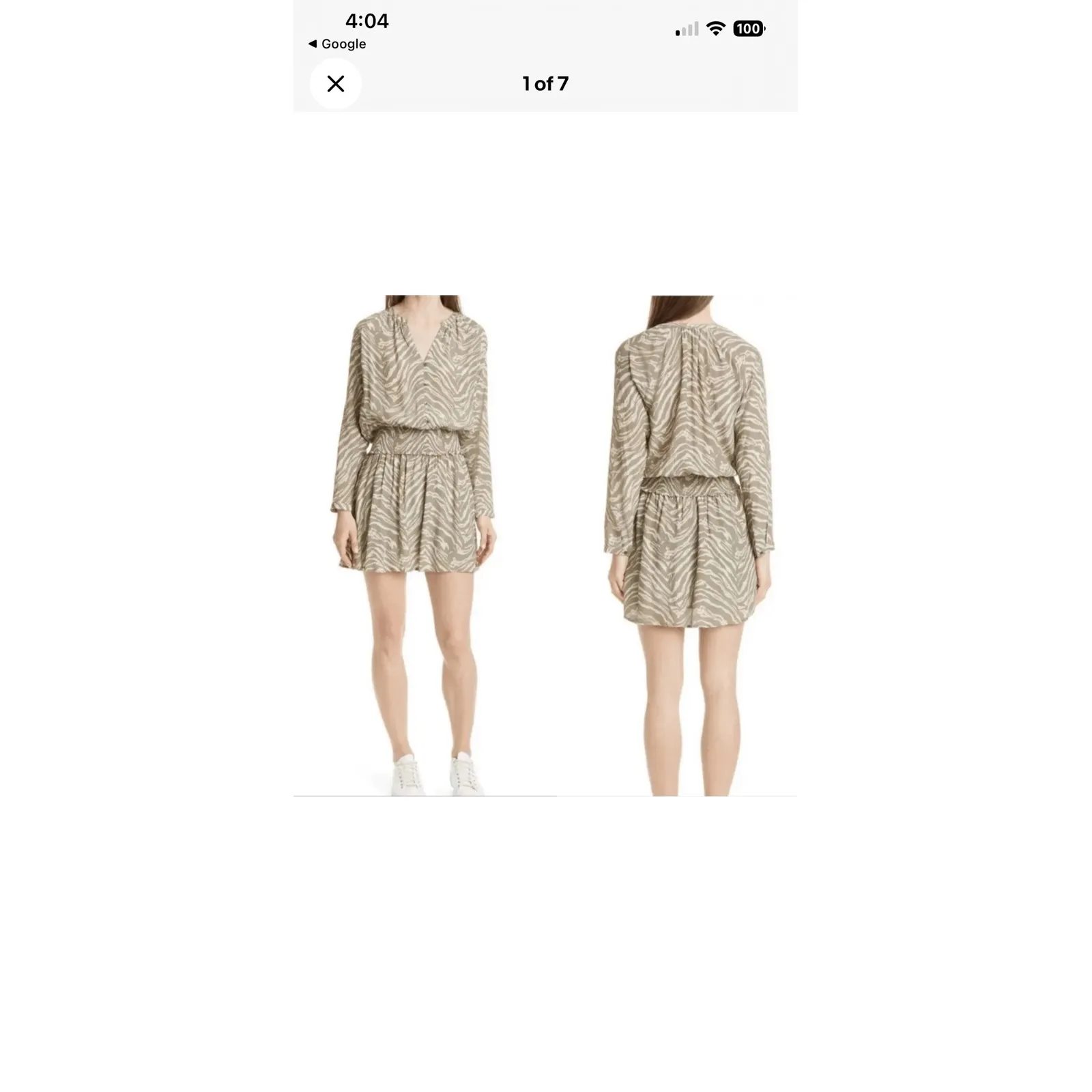 Rails Safari Wild Cat Jasmine DressSmocked Long Sleeve V-Neck Mini Green XS EUC - Image 11