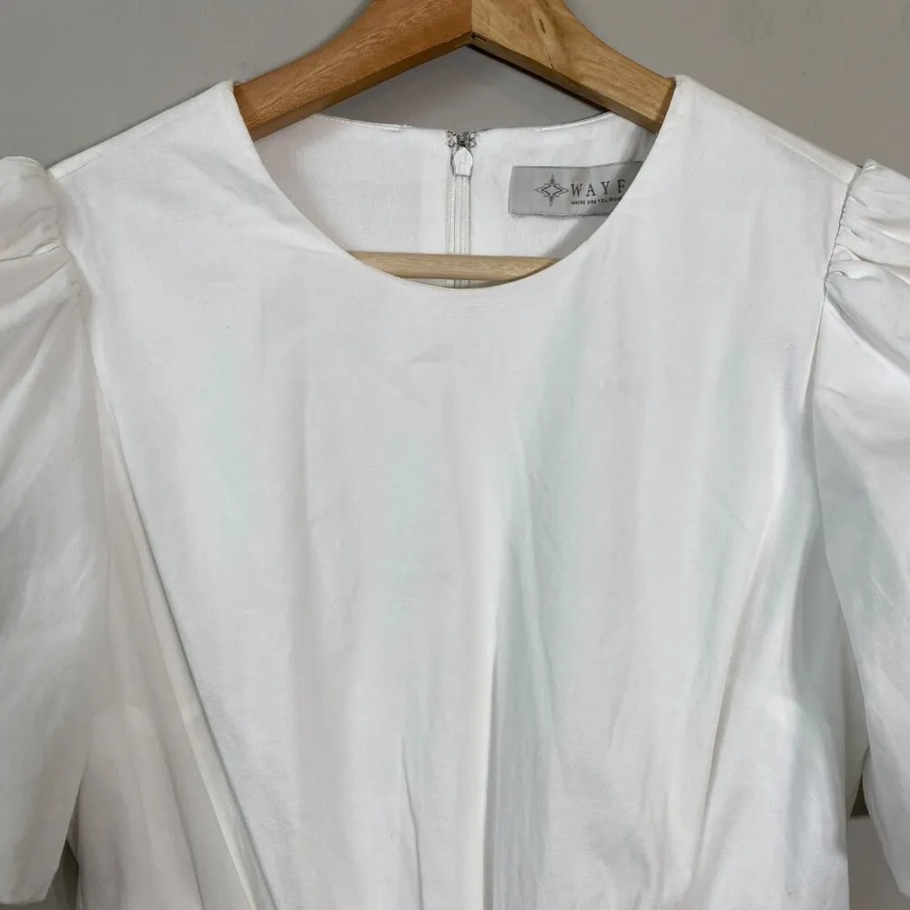 WAYF Puff Sleeve Cutout Ruffle Mini Dress Womens Small* White Fit & Flare Bridal - Image 8