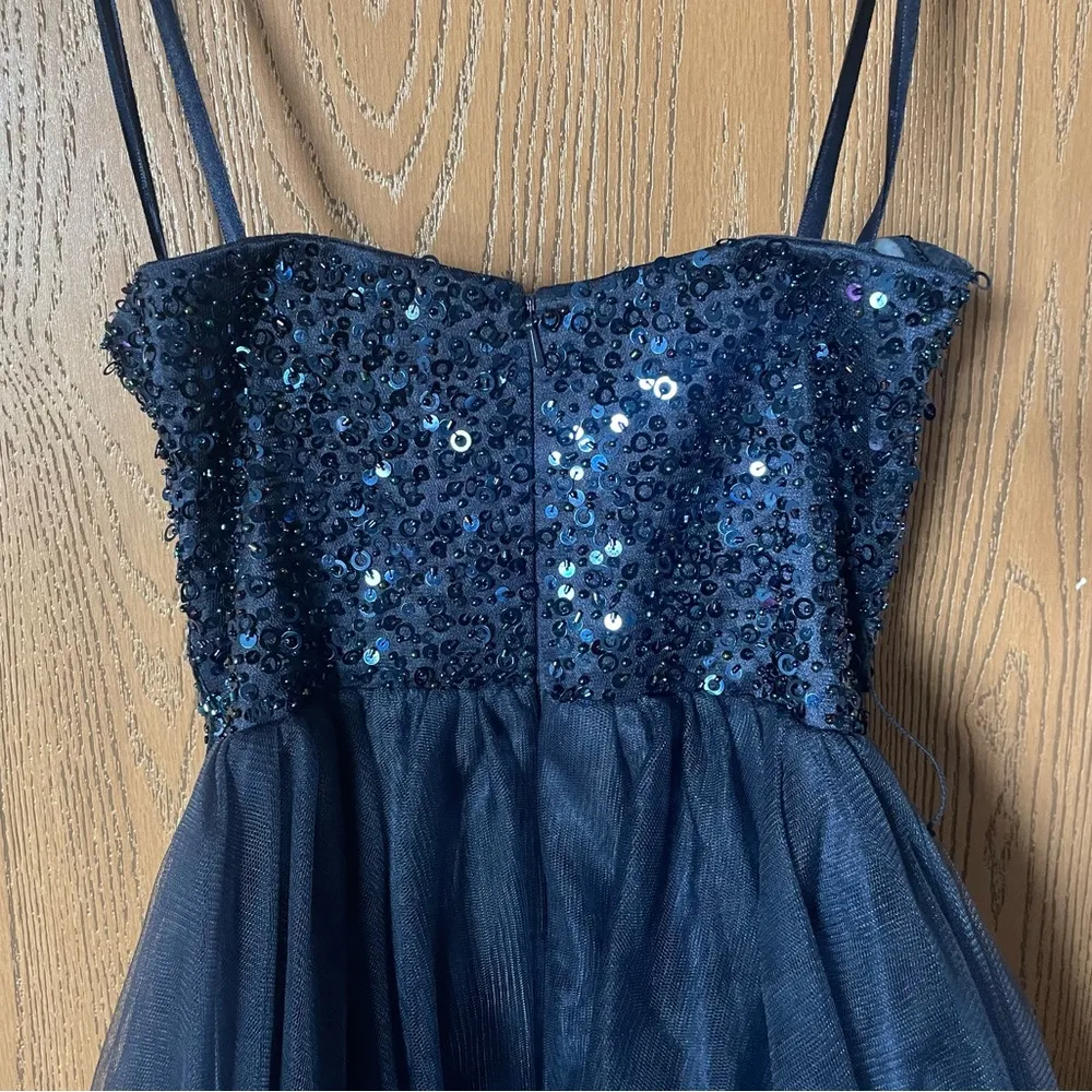 Sean Collection Strapless Sweetheart Cut Crystal Short Ruffle Homecoming Dress - Image 8