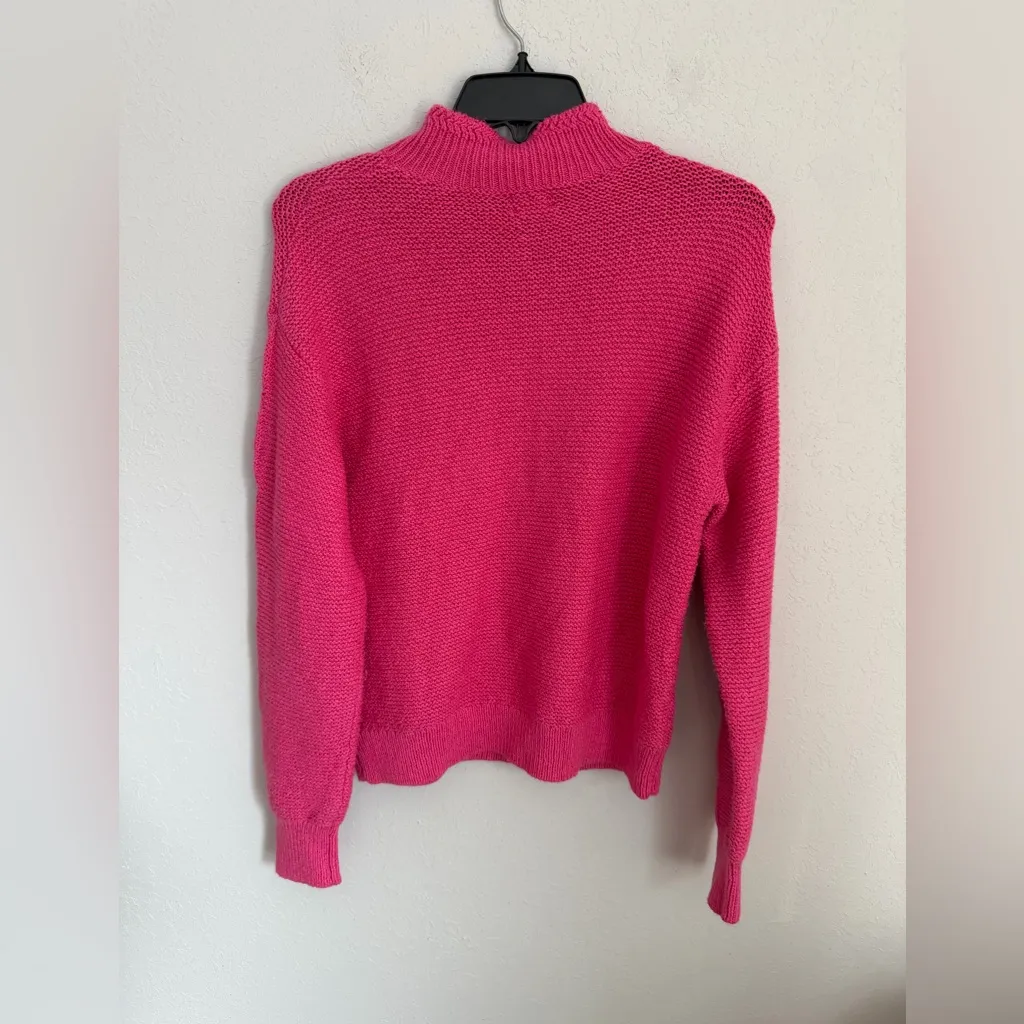 J.Crew Hot Pink Turtleneck Cable Knit Sleeve Sweater Womens M Barbiecore Preppy Size M - Image 7