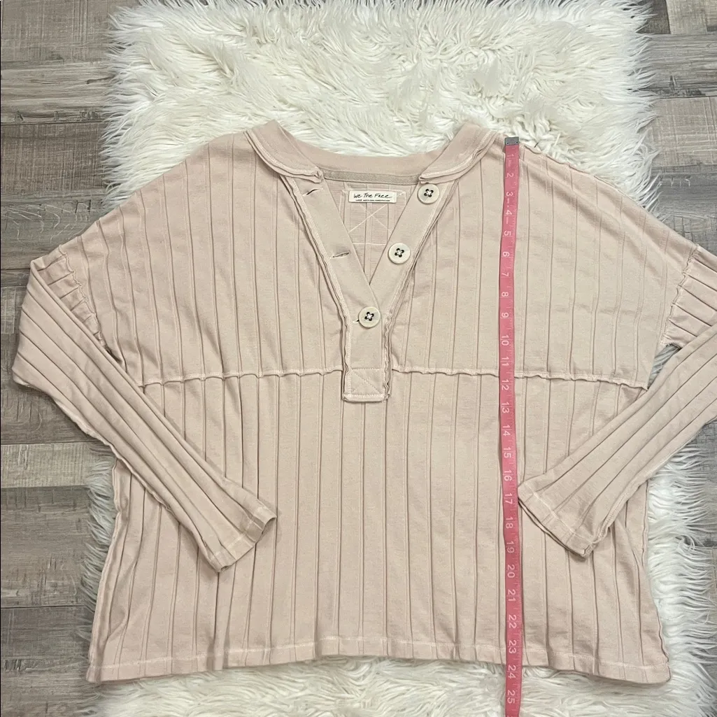 Free People We The Free ‘In The Mix’ slouchy ribbed cotton blend henley top L - Image 9