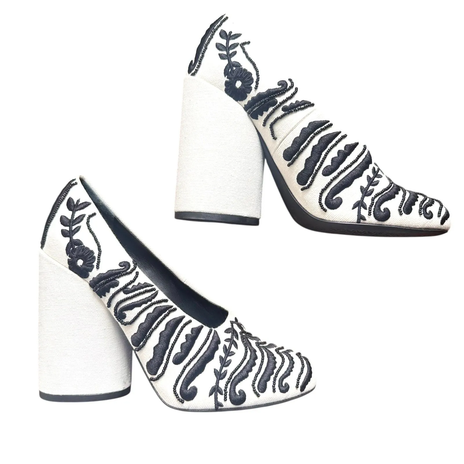 TORY‎ BURCH Lucia Embellished Canvas Heel White NWOB Sz 7 - Image 3