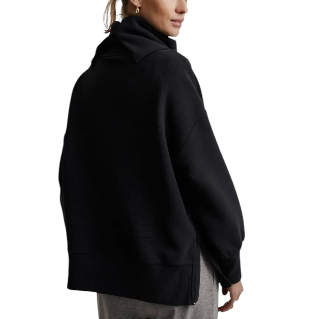 Varley Women’s Size S Black Ribbed Cowl Neck Milton Zip Side Sweatshirt - Image 3