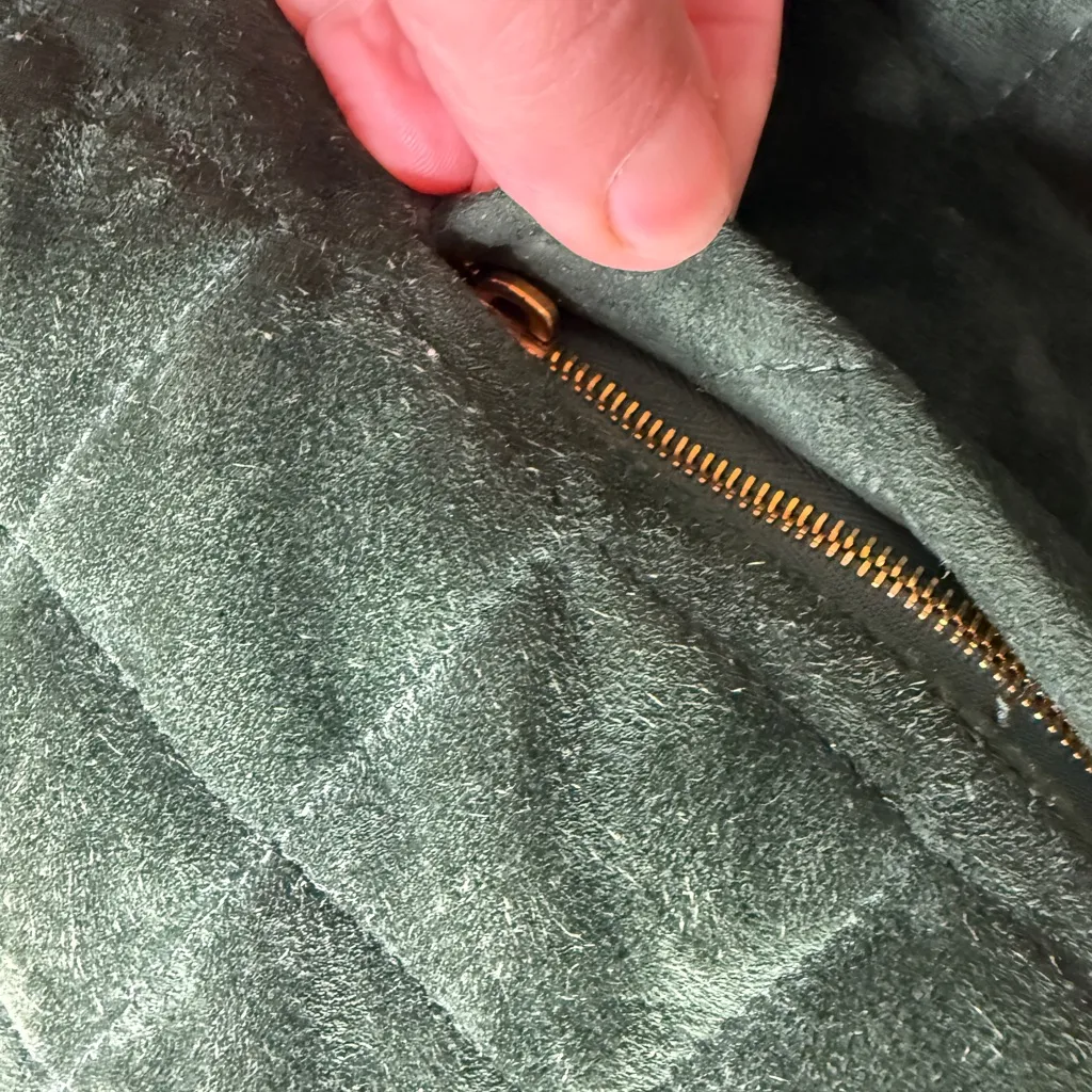 Vintage USA Ralph Lauren Green Quilted Suede Field Jacket Size 10 - Image 6