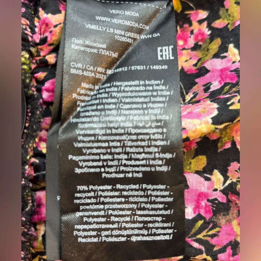 Vero Moda Elly Floral Long Sleeve Minidress in “Very Berry” – Size XL - Image 3