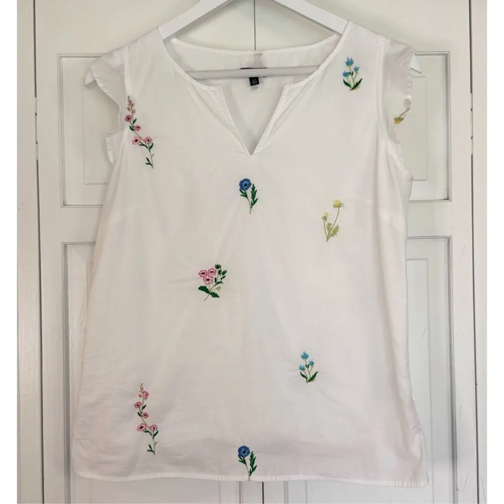 Talbots wildflower embroidered split neck white tank xs - Image 5