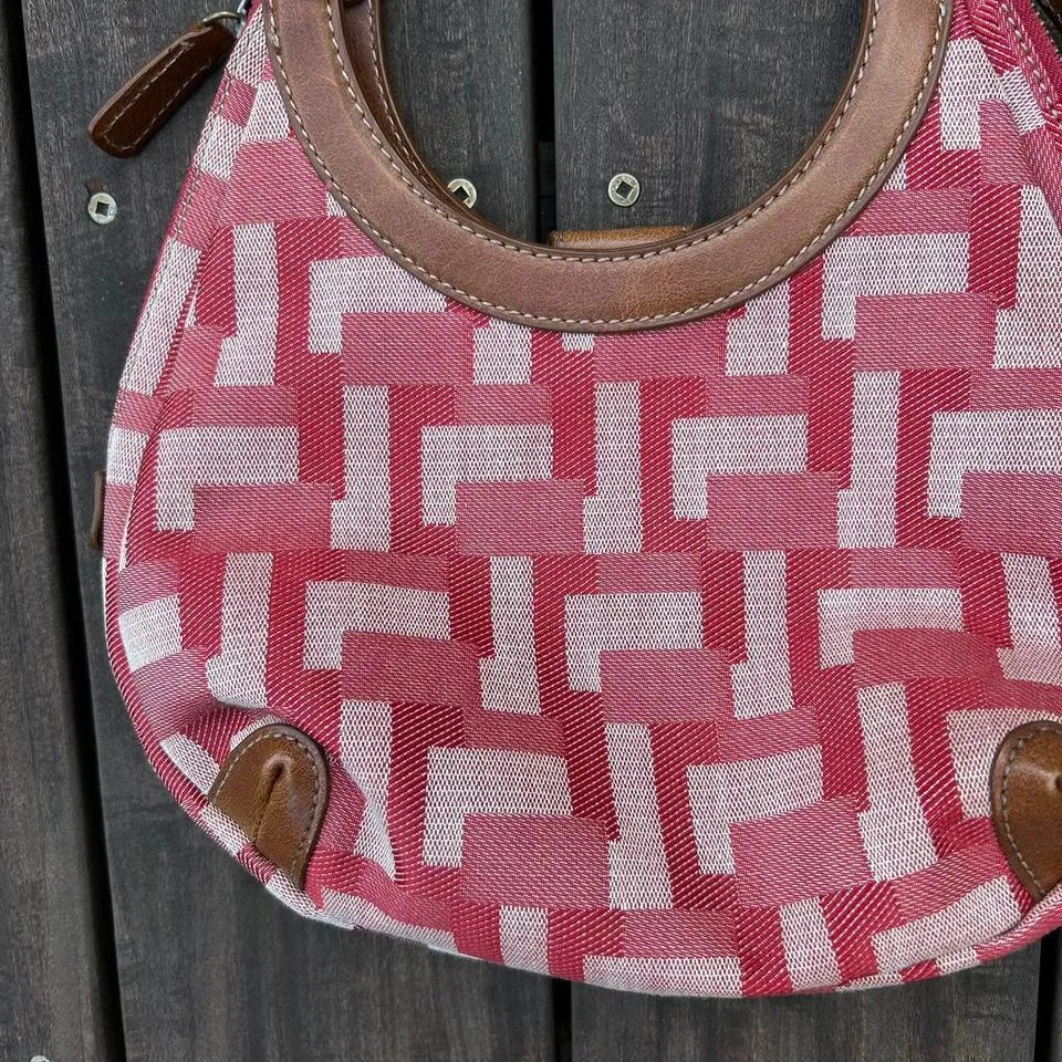 Y2K Red w/ Tan Leather Accents Cotton Canvas Nine West Mini Bag Purse - Image 2