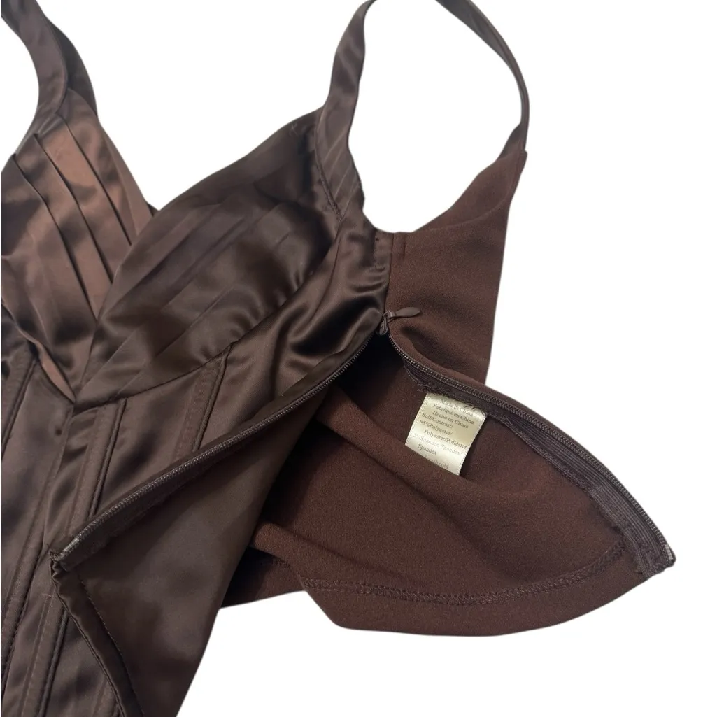 Satin Corset Bustier in Chocolate Brown Size XXS - Image 7