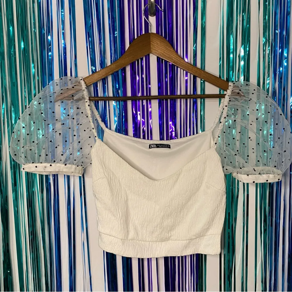 White  Bubble Sleeve Blouse - Image 3