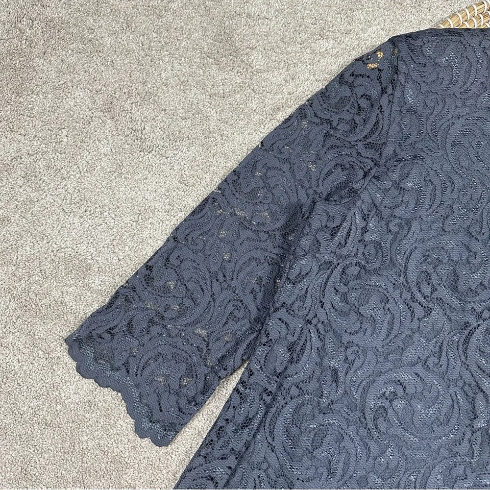 Garnet Hill Three-Quarter-Sleeve Lace Shift Dress Scoop Neck in Slate Blue 18 - Image 5