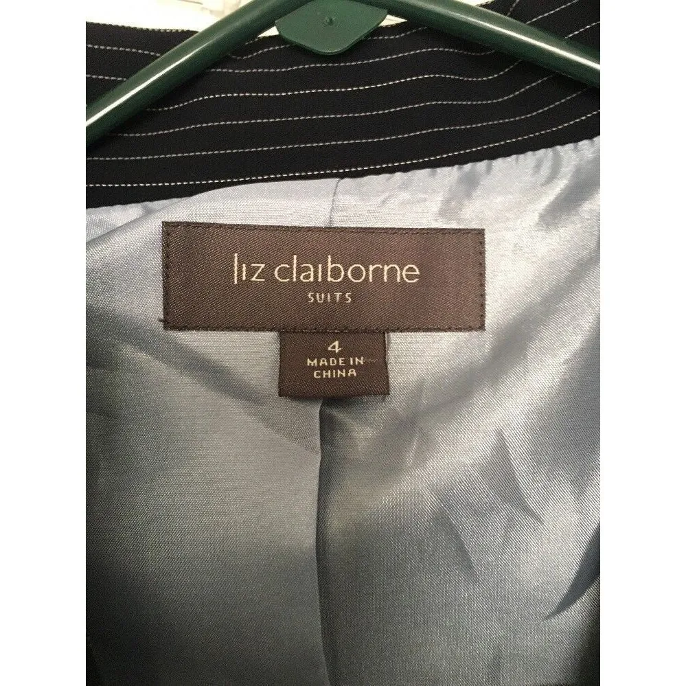 2pc Liz Claiborne Women's Blue Pinstriped Pant Suit Size 4 Jacket & Pants - Image 5