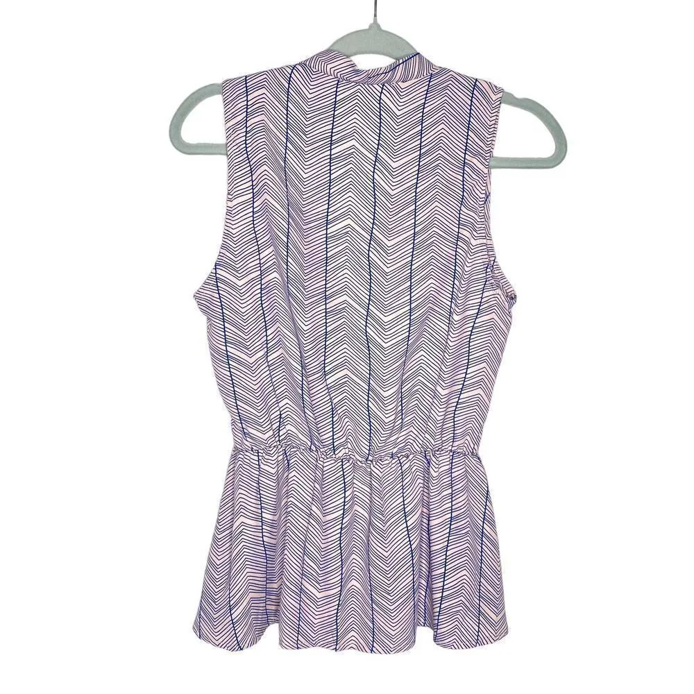 Poema Sleeveless Deep V-Neck Peplum Blouse Tank Top Pink Blue Small Striped - Image 11
