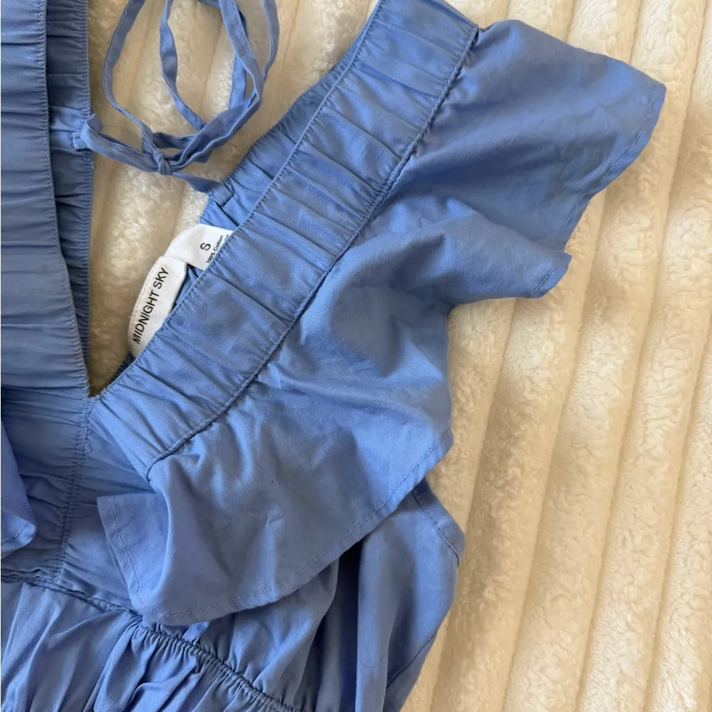 Midnight Sky Blue Ruffled Crop Top - Image 3