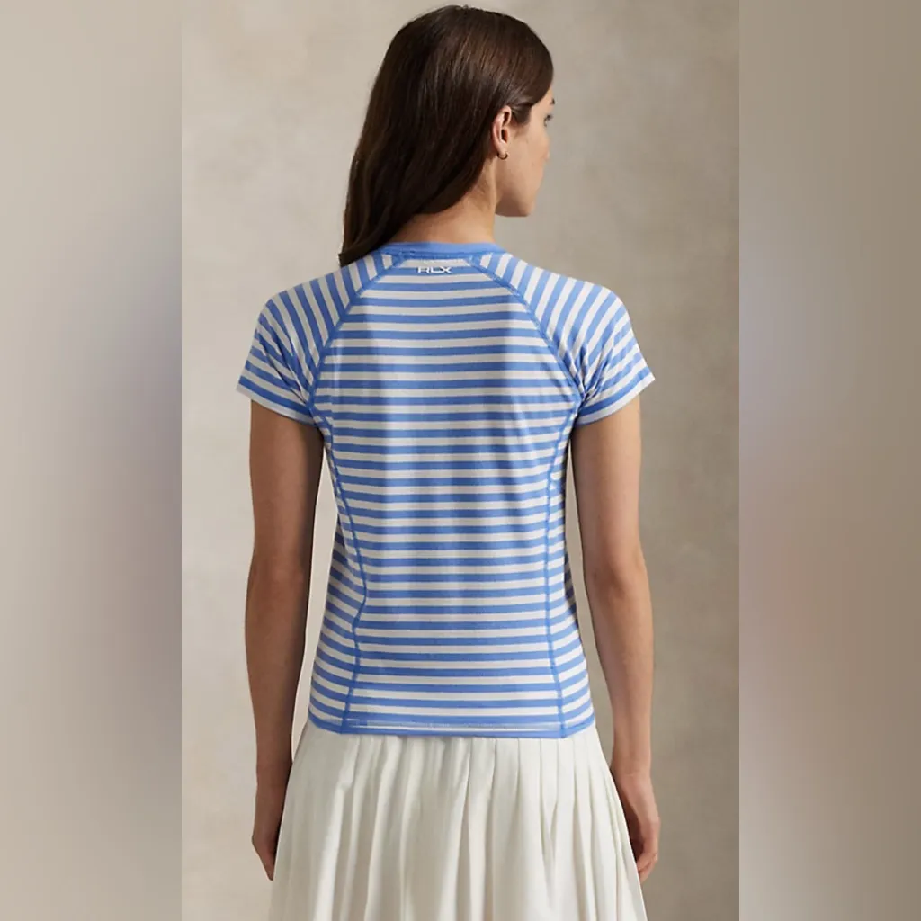 Ralph Lauren RLX Striped Stretch Jersey Tee Slim Fit Womens XL White - Image 2