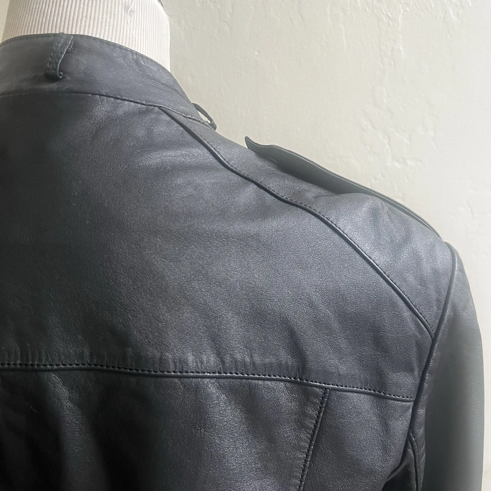 Vintage Wells Of Nottingham Genuine Leather Jacket Super Glazed Napa Moto Style Black Size M - Image 12