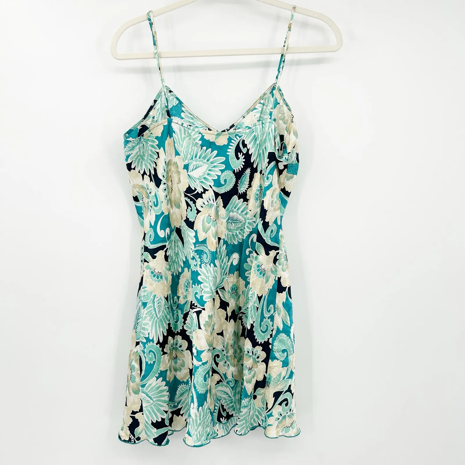 August Silk Womens 100% Silk Sexy Coquette Y2K Floral Slip Dress Size L Green‎ - Image 8