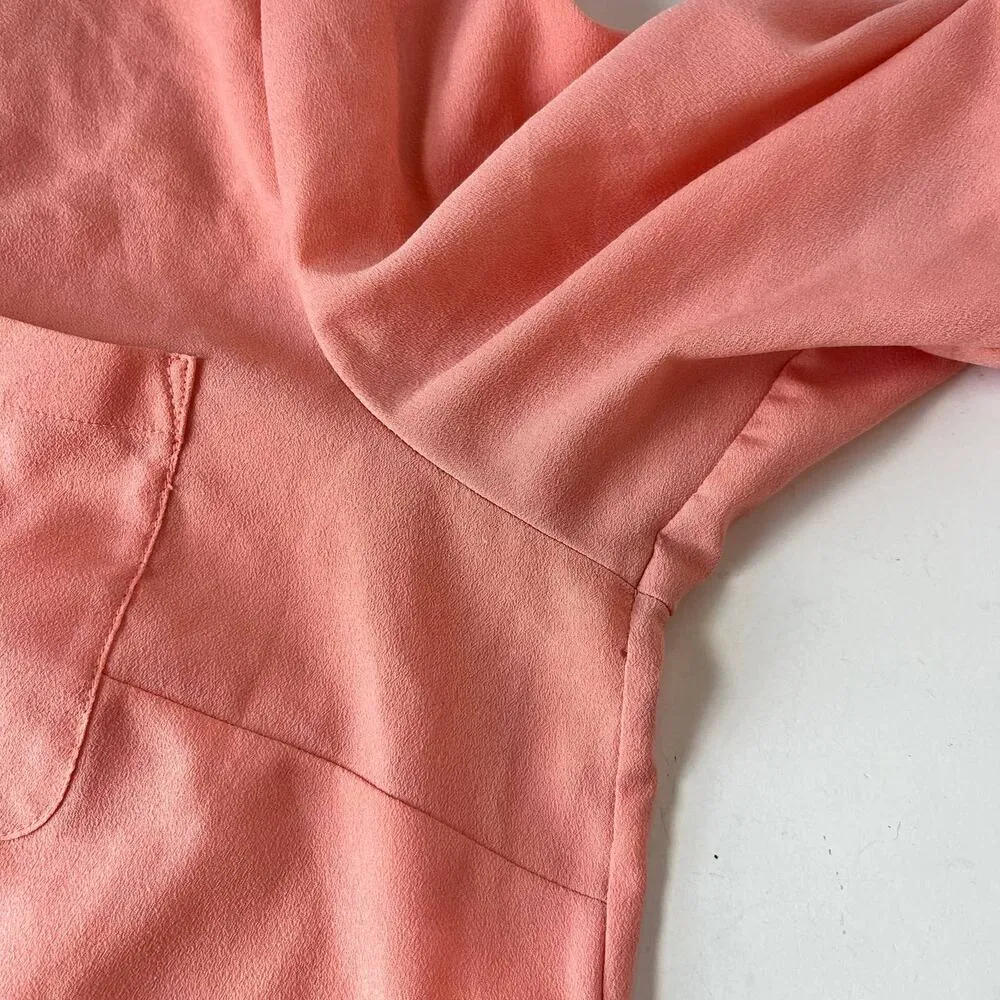 Talbot's Button Front Roll Tab Sleeve Womens Shirt Top Size Medium Peach V-Neck - Image 9