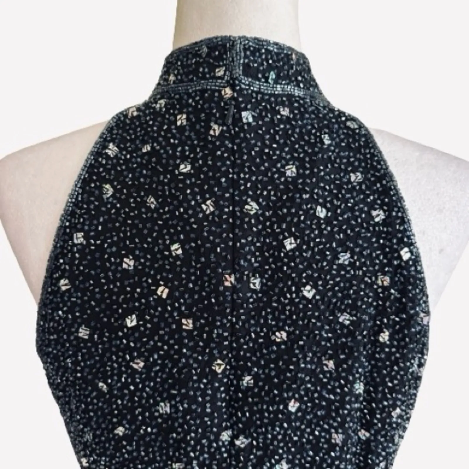 Sean Formal Top Black Blue Beaded Silk High Neck Sleeveless Evening Large NEW - Image 6