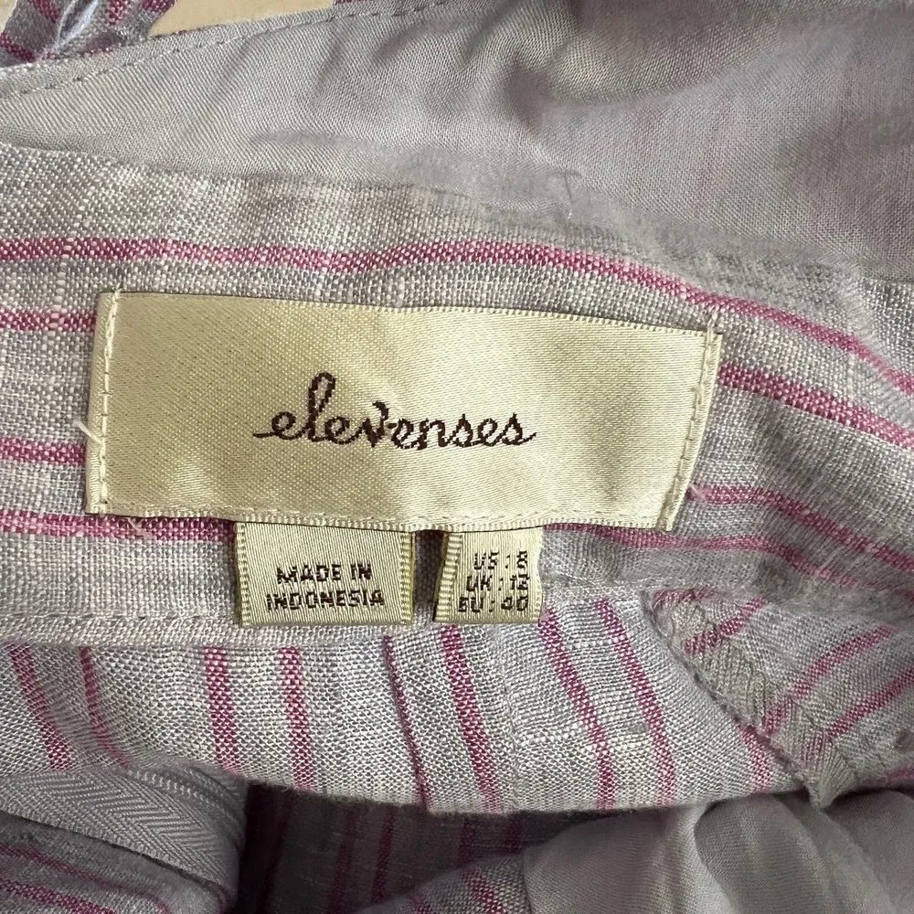 Anthropologie Nantucket Ruffled Jumpsuit Elevenses Size 8 Stripe Pink Lavender - Image 11