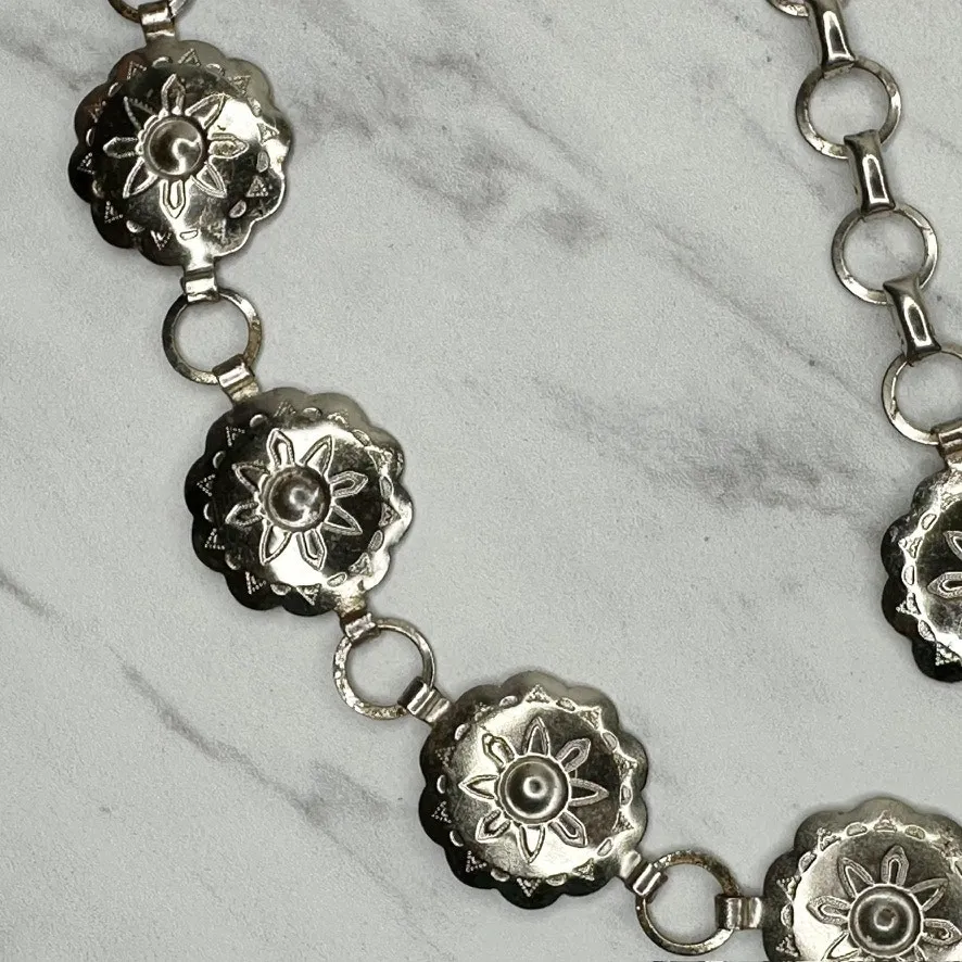 Western Concho Silver Tone Metal Chain Link Belt XS - Image 8