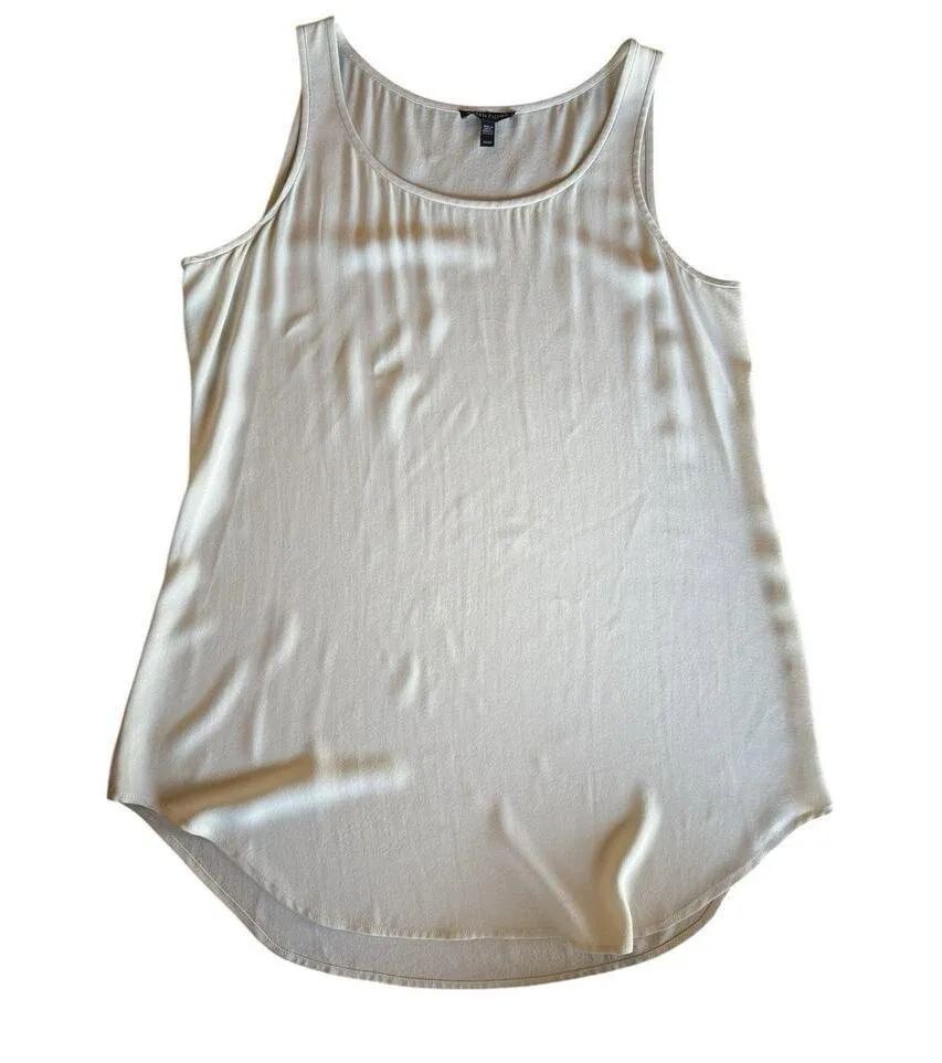 EILEEN FISHER Tank Medium 100% Silk Georgette Crepe Bone Scoop Neck Tunic Women - Image 4