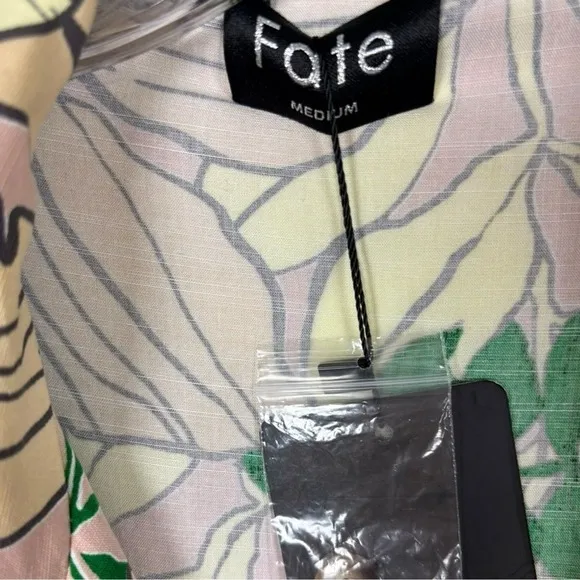 NWT Fate Floral Print‎ Open Back Jumpsuit Linen Womens Sz M Button Front Boho Yellow - Image 6